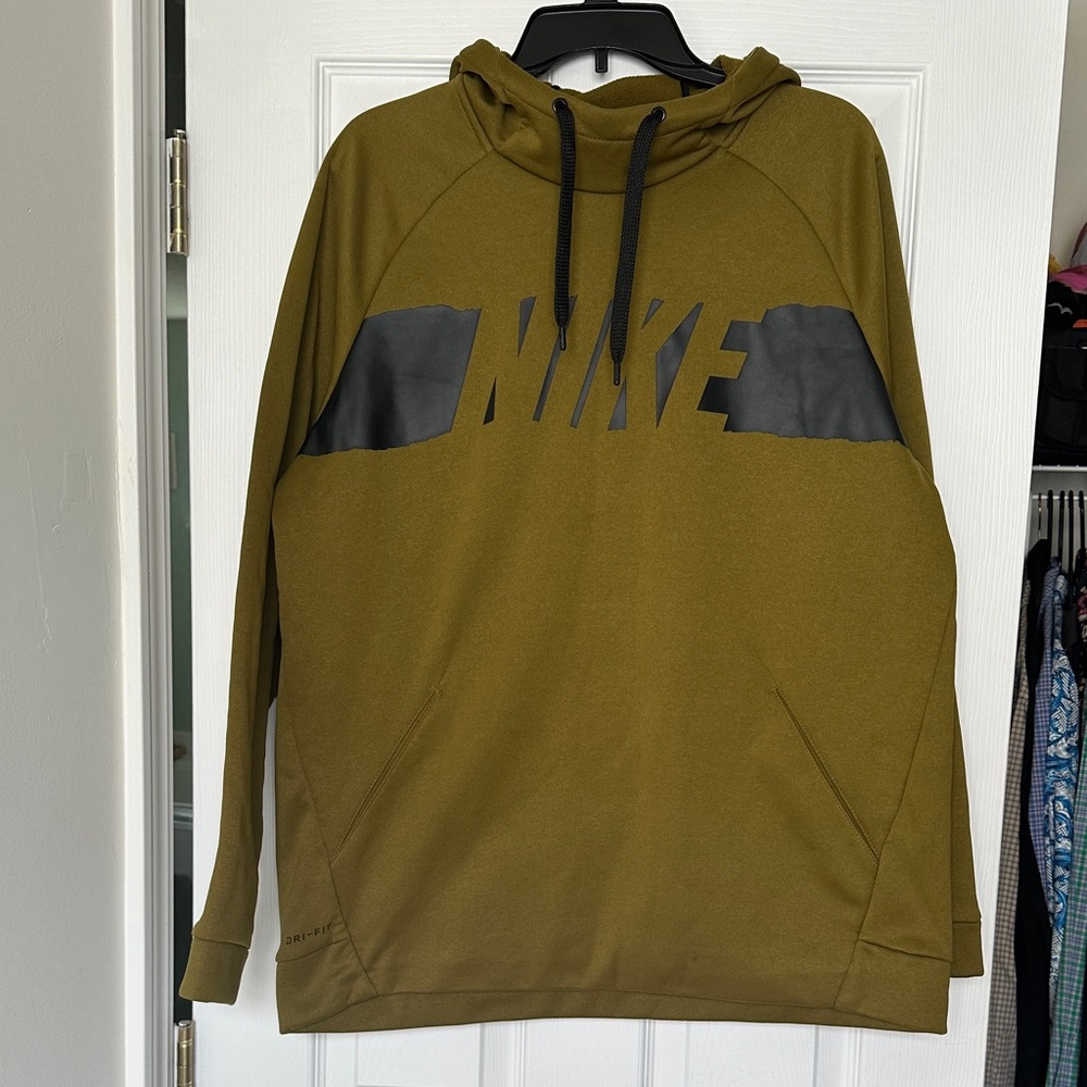 Nike Men's Olive Hoodie with Black Logo